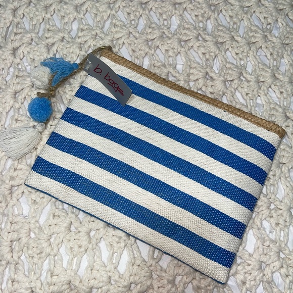 B. Bags Handbags - B. Bags Blue Stripe Straw Pouch Handbag‎